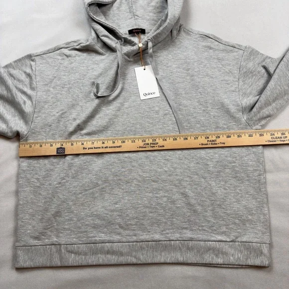 Quince SuperSoft Fleece Pullover Hoodie Heather Grey Large YATRC006 NWT - Picture 5 of 8